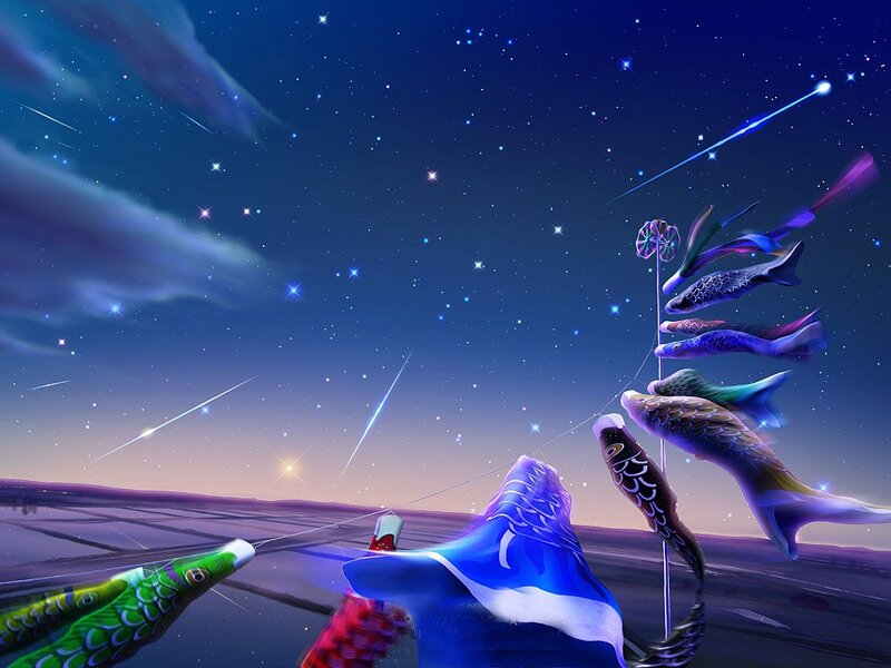 Koinobori Kites at Night