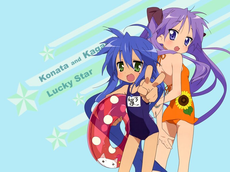 Konata and Kagami in swimsuits