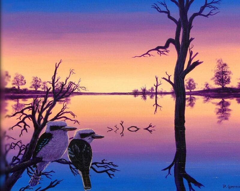 Kookaburras at sunset