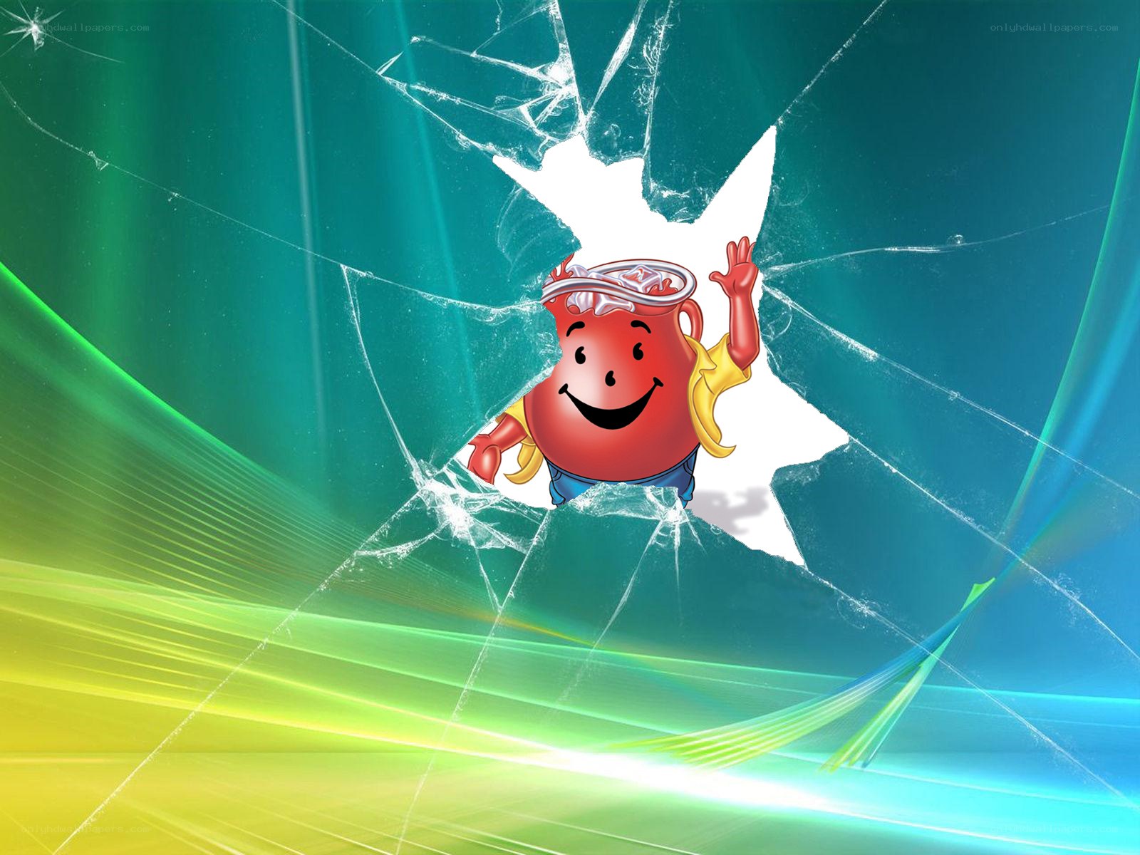 Kool-Aid Man breaking through glass