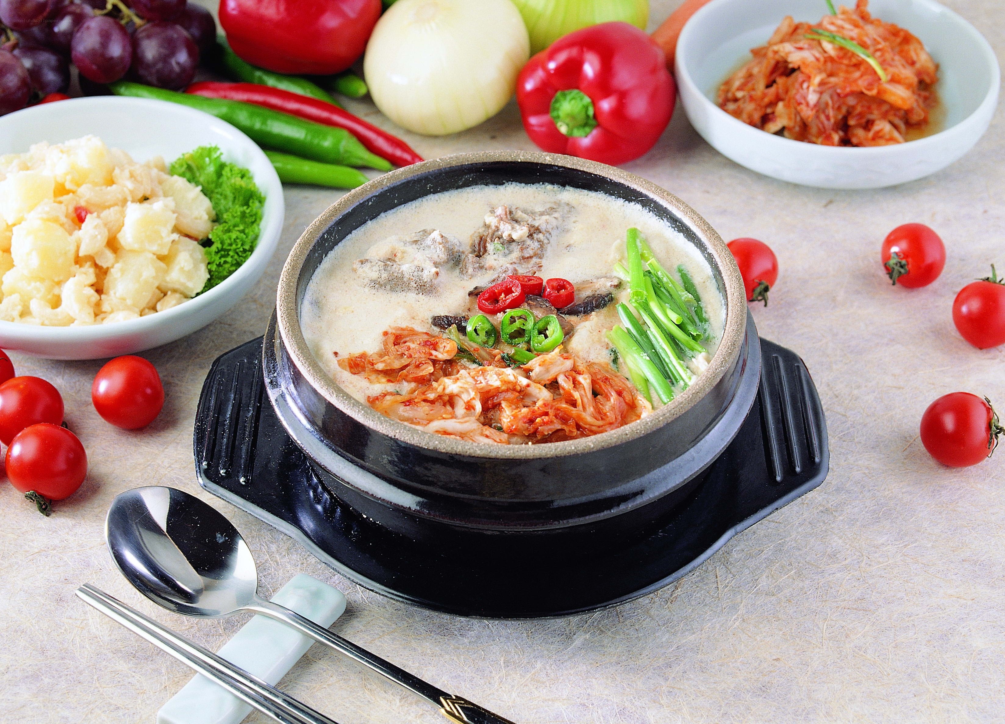 Korean kimchi stew with side dishes