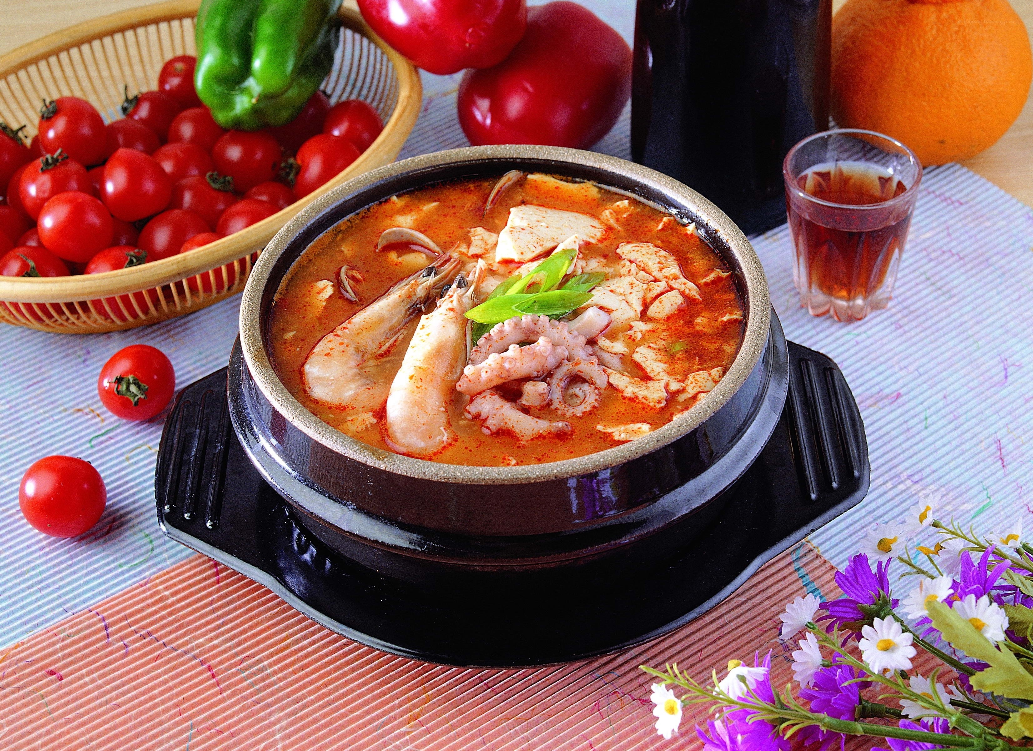 Korean seafood stew in stone pot