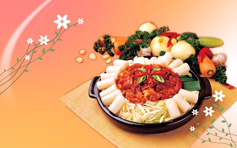 Korean spicy stew with rice cakes