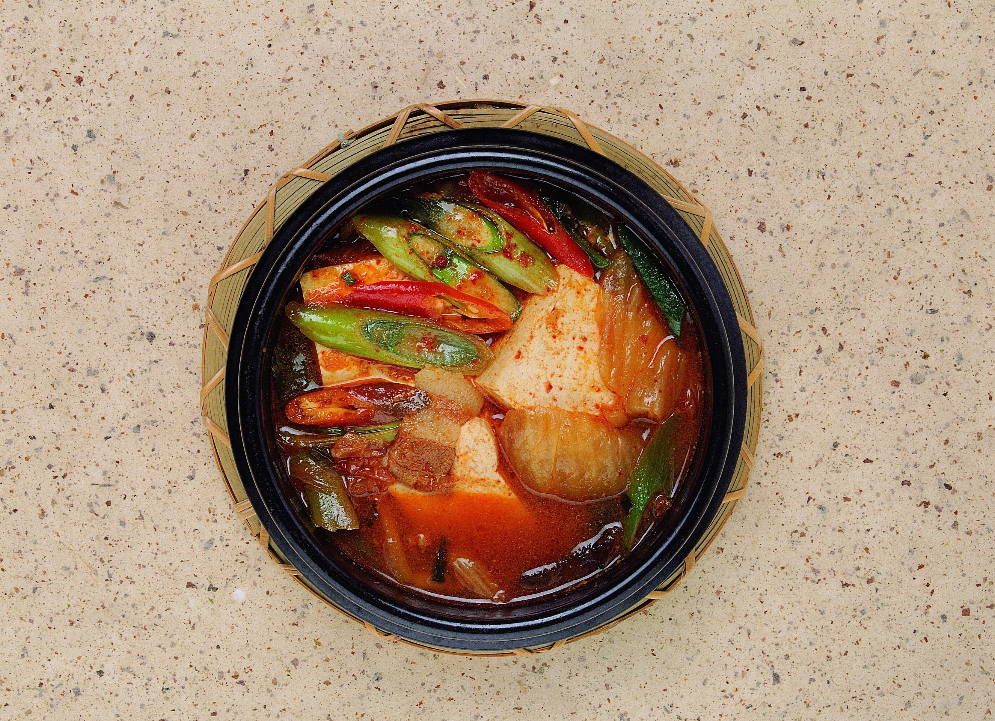 Korean tofu stew in a pot