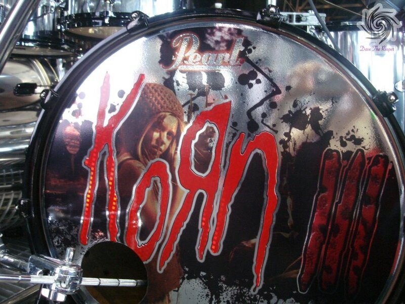 Korn drum head with Pearl logo