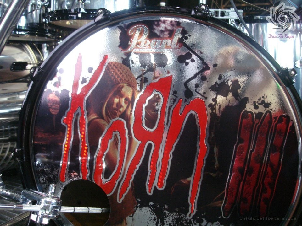 Korn drum head with Pearl logo