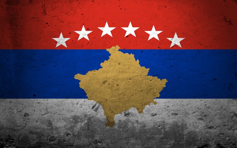 Kosovo flag with map overlay