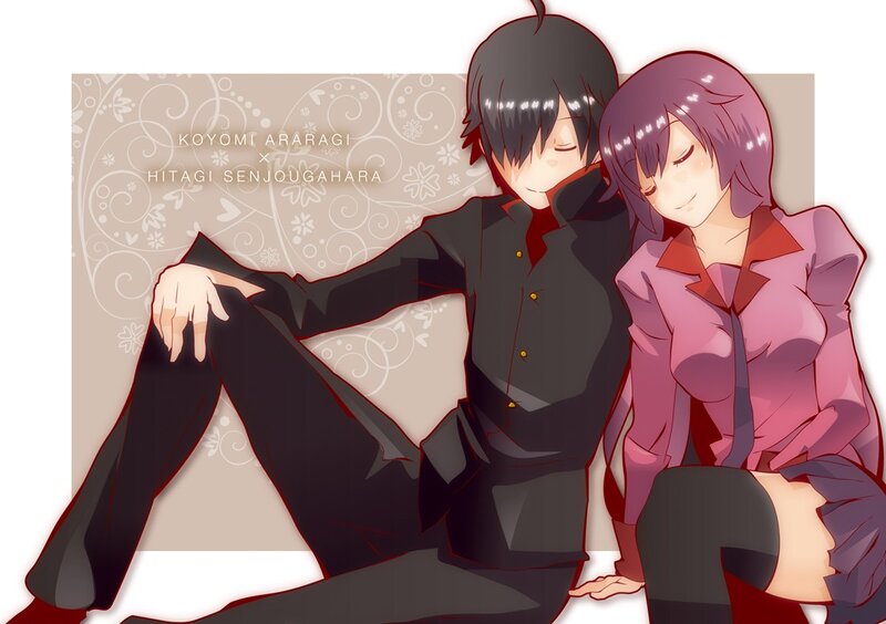 Koyomi and Hitagi sitting together