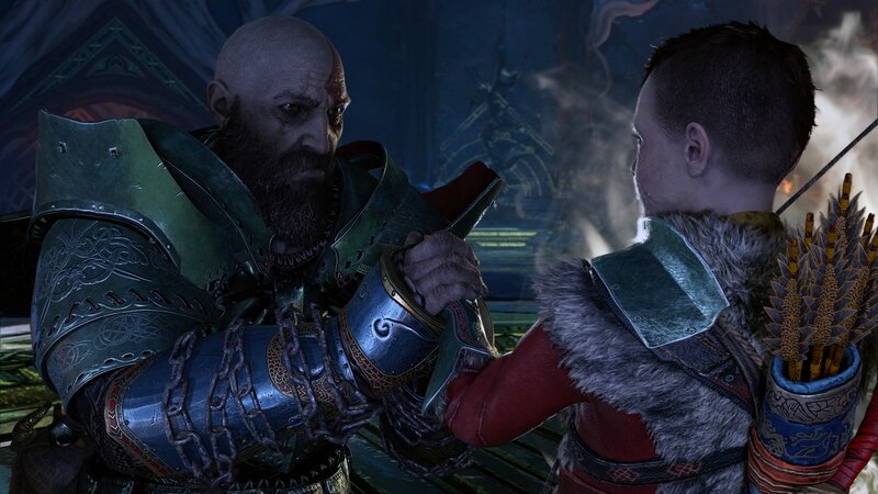 Kratos and Atreus — Blue, Dramatic, 3d Render