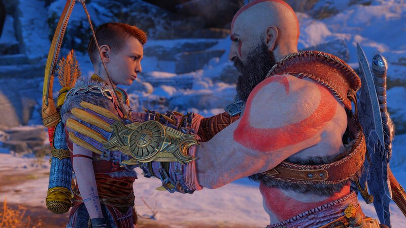 Kratos and Atreus — Blue, Dramatic, Winter, 3d Render