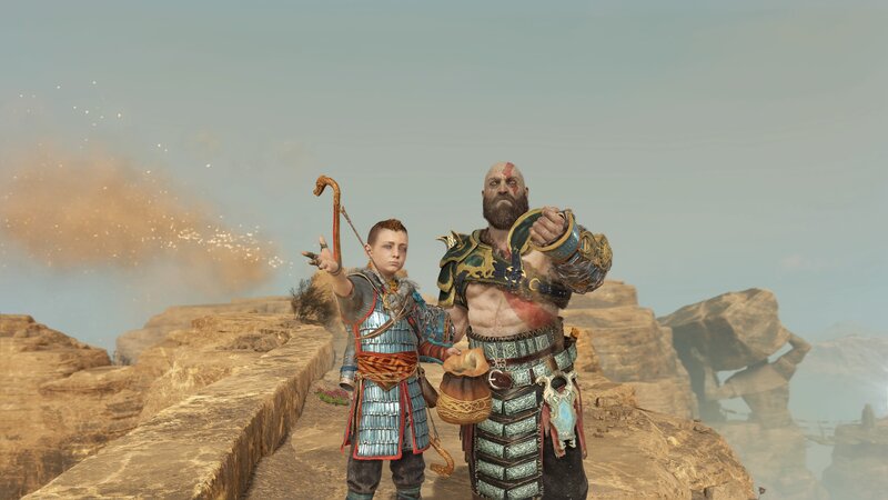 Kratos and Atreus — Brown, Dramatic, 3d Render