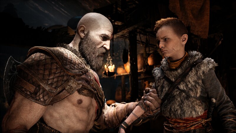 Kratos and Atreus — Brown, Dramatic, Night