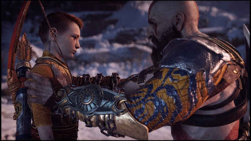Kratos and Atreus — Gray, Dramatic, Winter