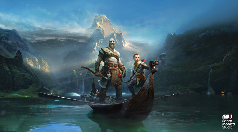 Kratos and Atreus in Boat — Blue