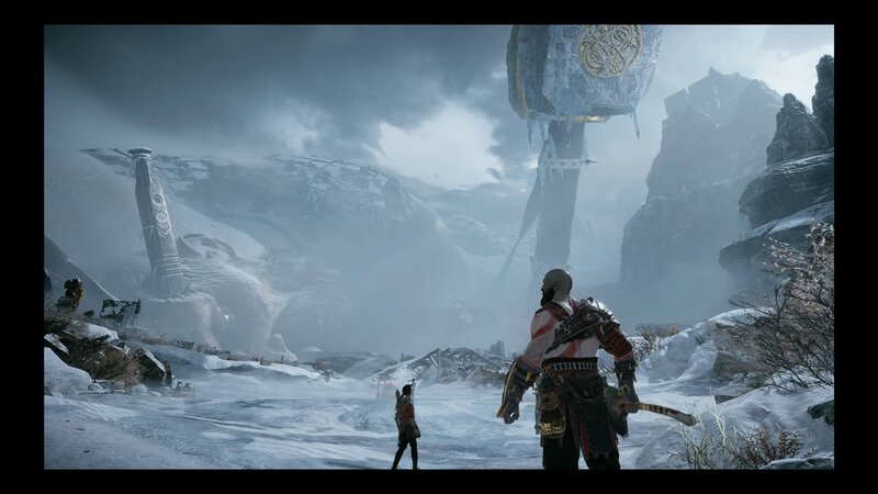 Kratos and Atreus in Snow — White, Dramatic, Winter