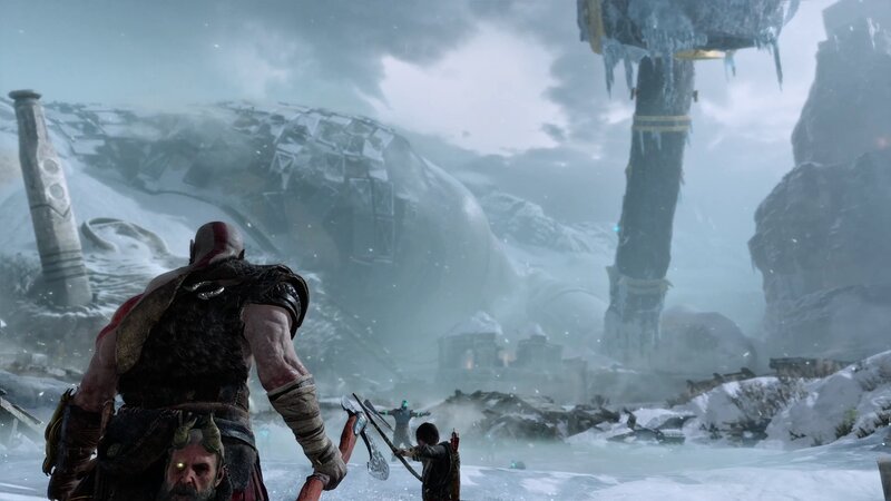 Kratos and Atreus in Snow — White