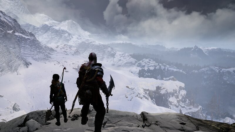 Kratos and Atreus — White, Dramatic