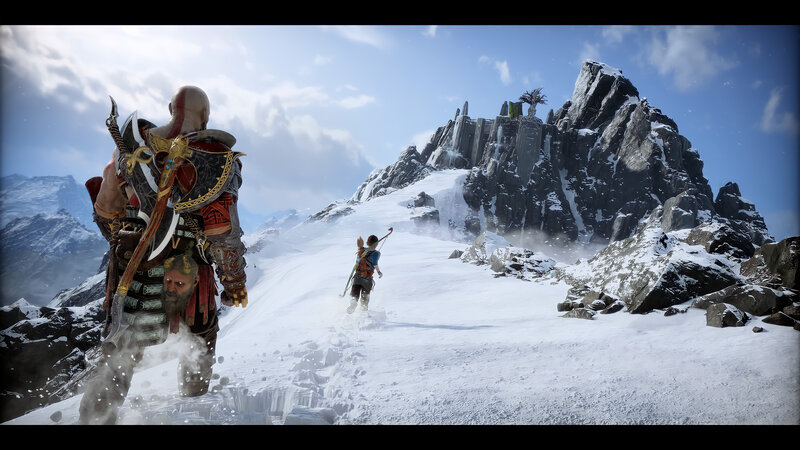 Kratos and Atreus — White, Dramatic, Winter