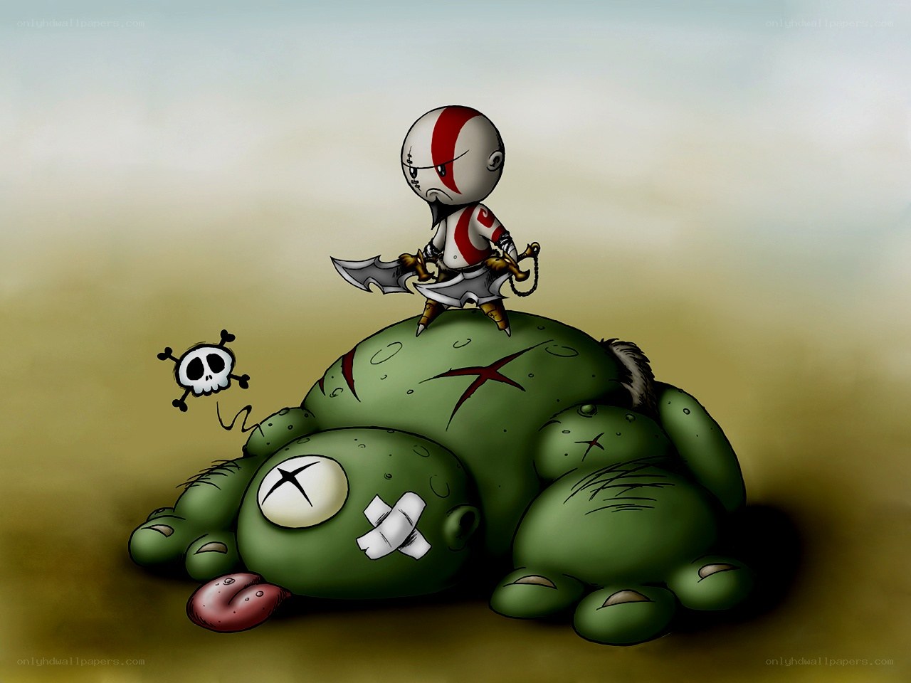 Kratos atop defeated monster