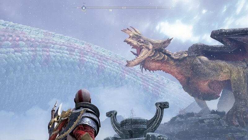 Kratos Facing a Dragon — Gray, Dramatic