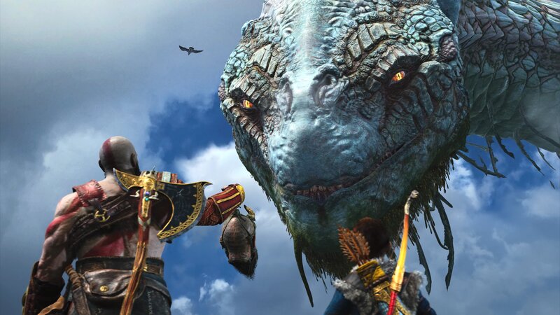 Kratos Facing a Dragon