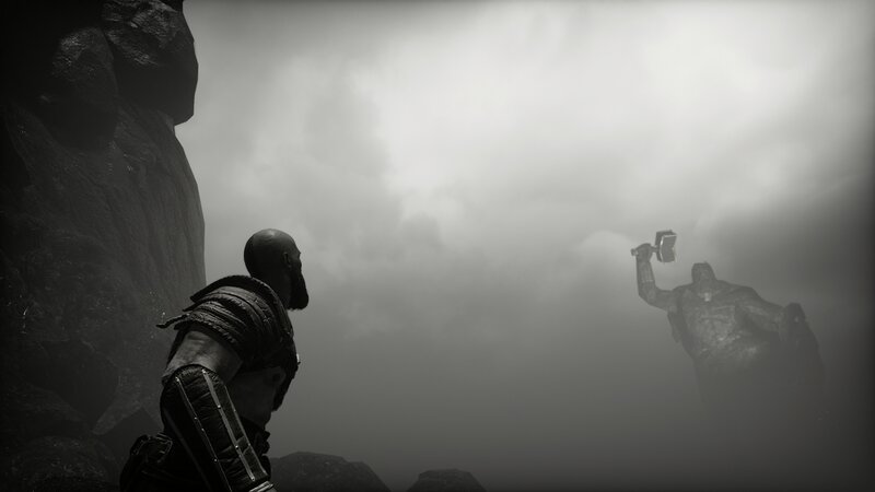 Kratos Facing a Statue