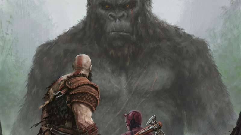 Kratos Facing Giant Ape