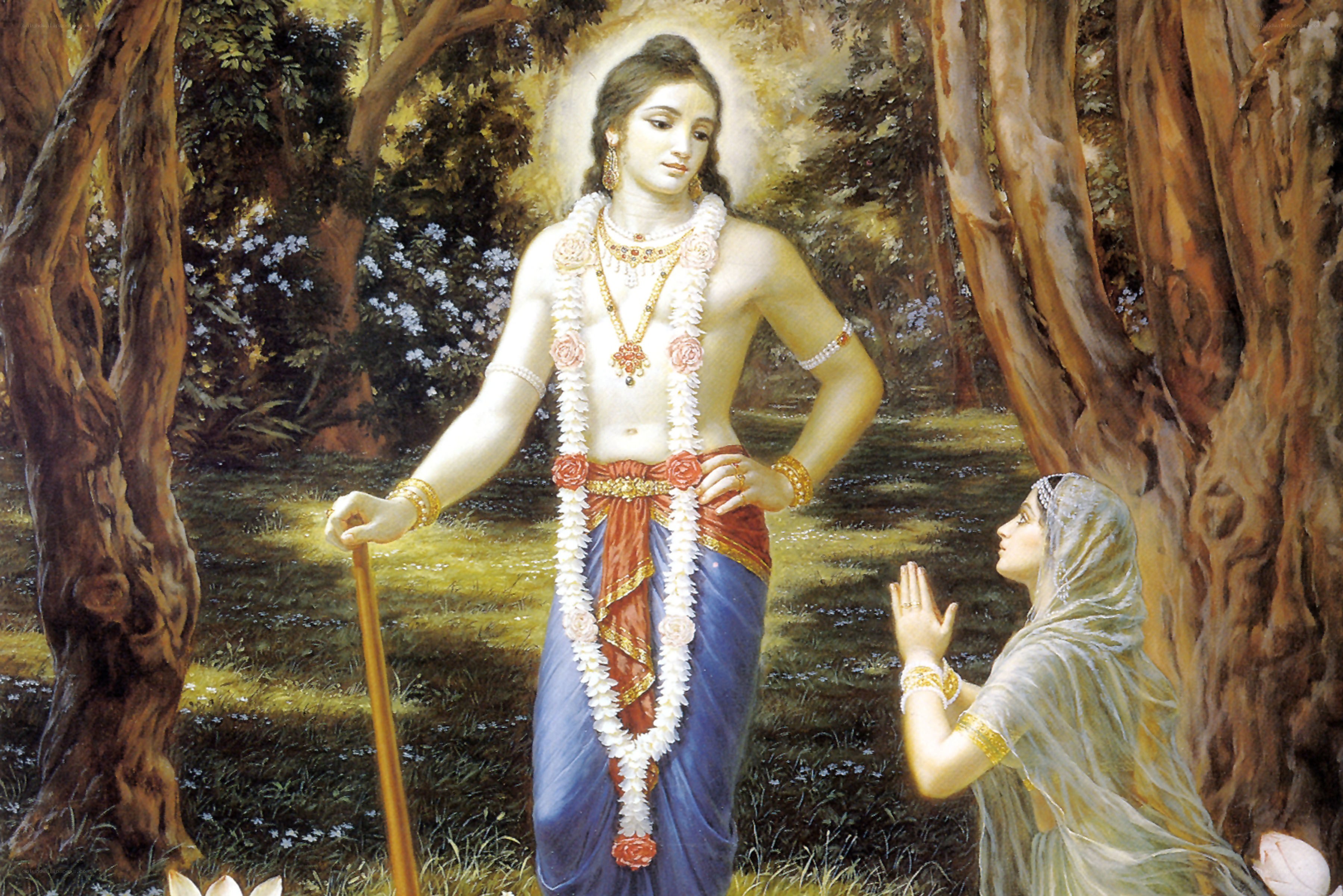 Krishna and a devotee in forest