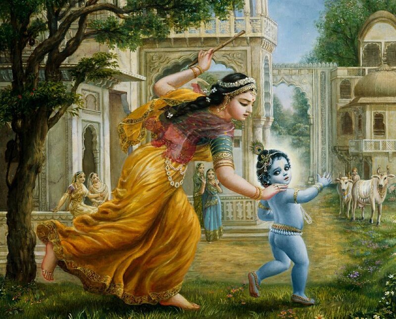Krishna and a woman in garden