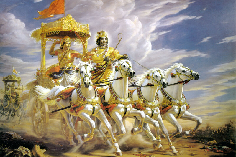 Krishna and Arjuna in a chariot