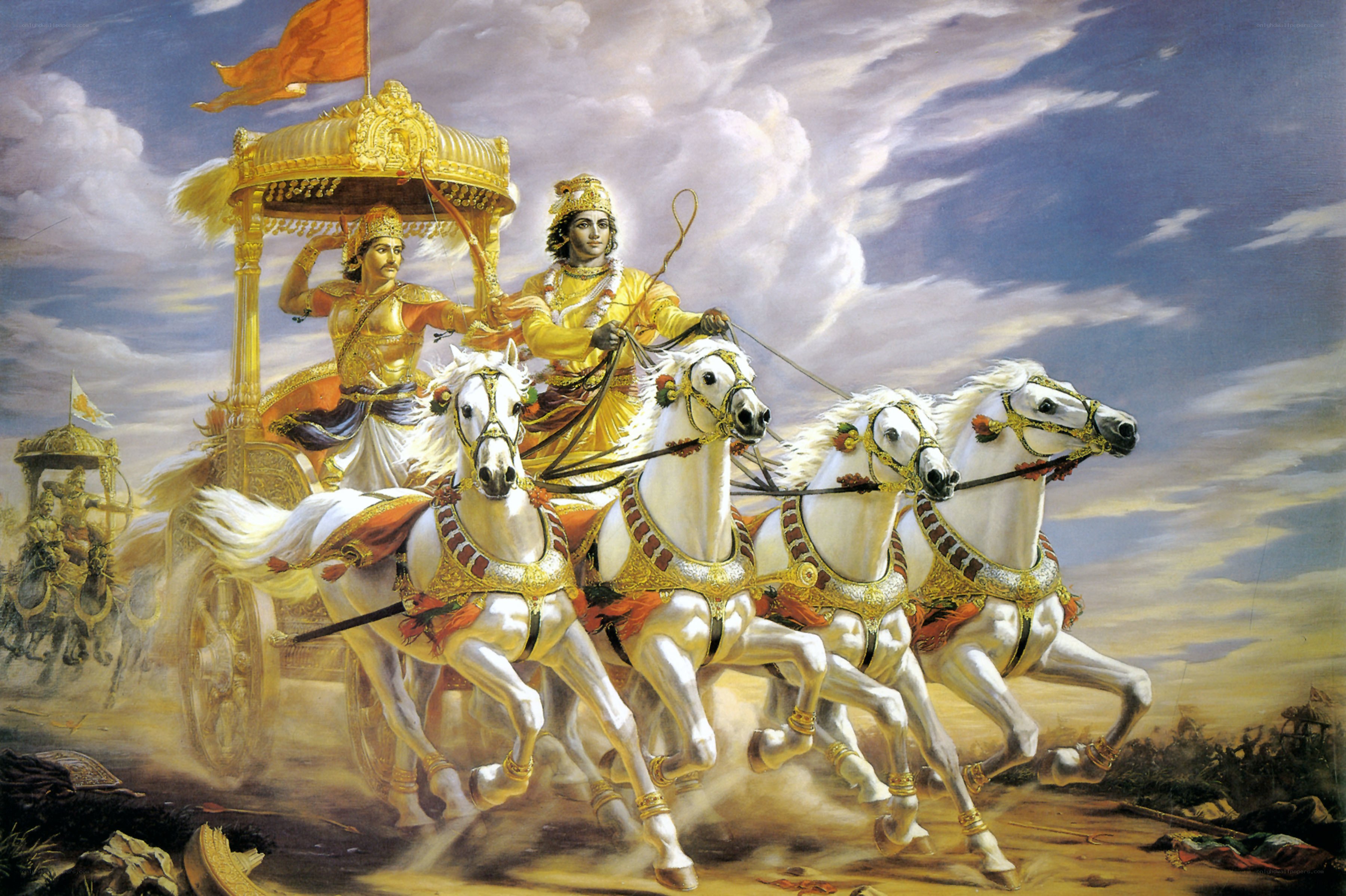 Krishna and Arjuna in a chariot