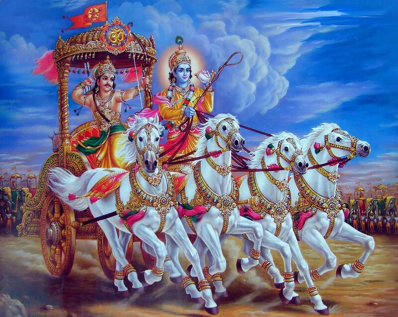 Krishna and Arjuna in Chariot — Blue