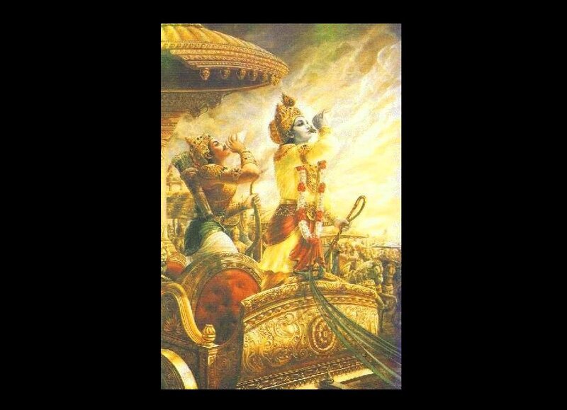Krishna and Arjuna in Chariot — Gold, Dramatic