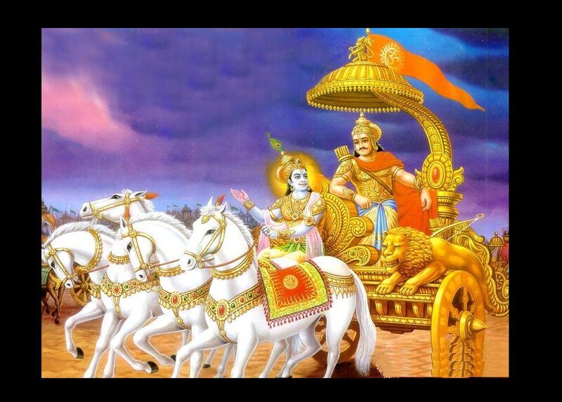 Krishna and Arjuna in Chariot — Gold