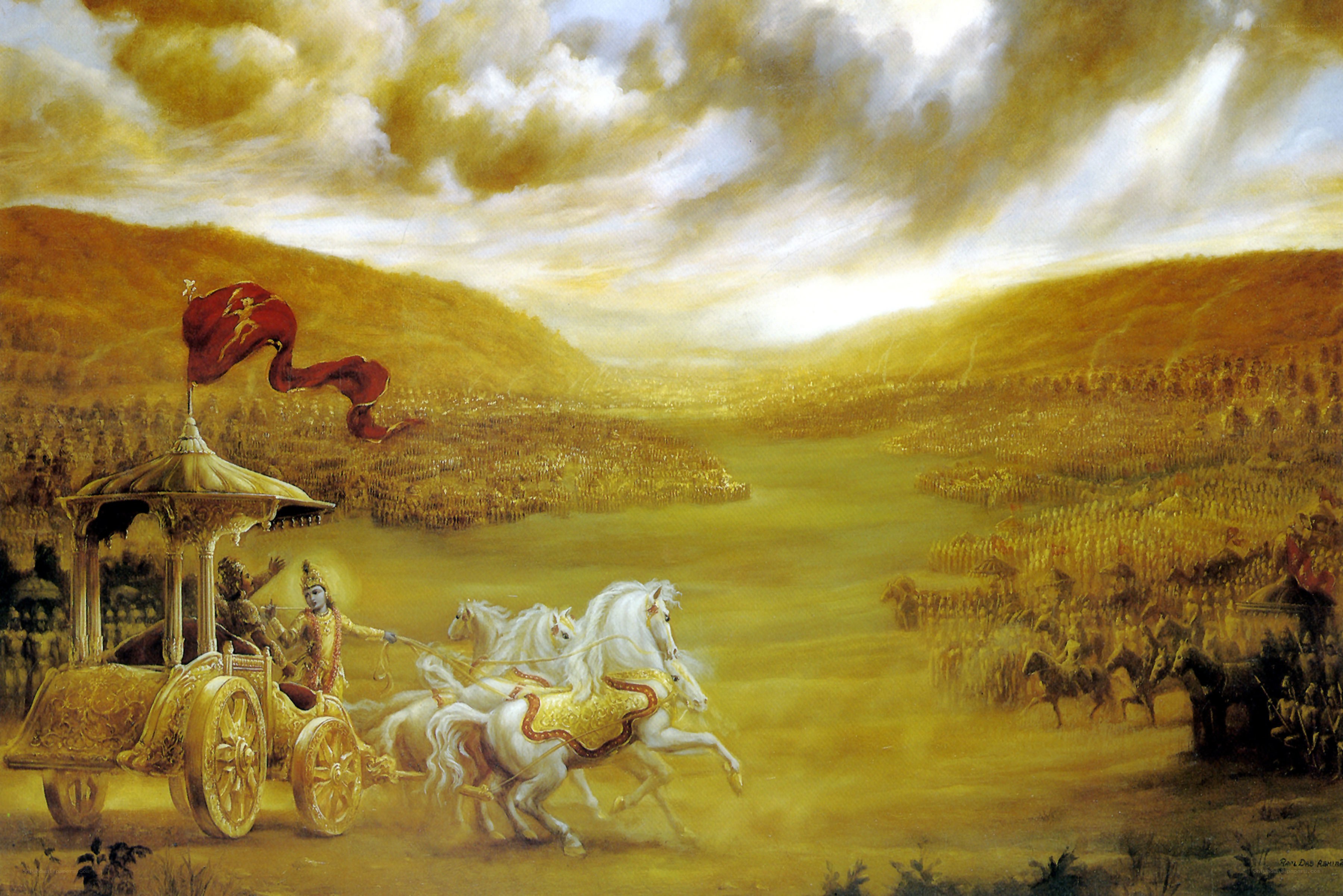Krishna and Arjuna on a chariot
