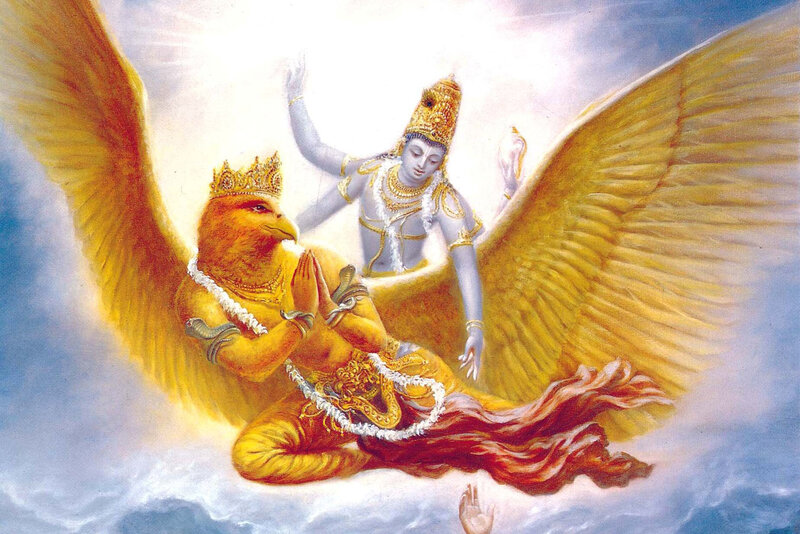 Krishna and Garuda in the sky