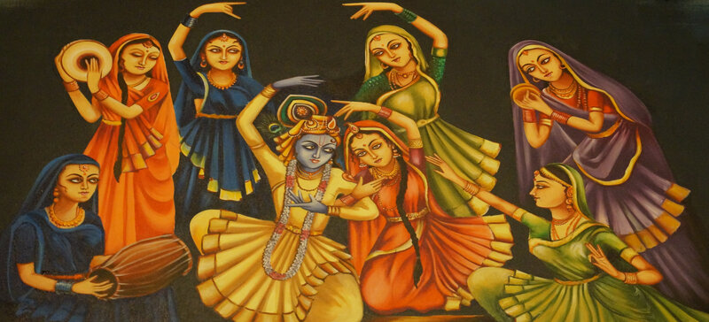 Krishna and Gopis Dancing — Yellow