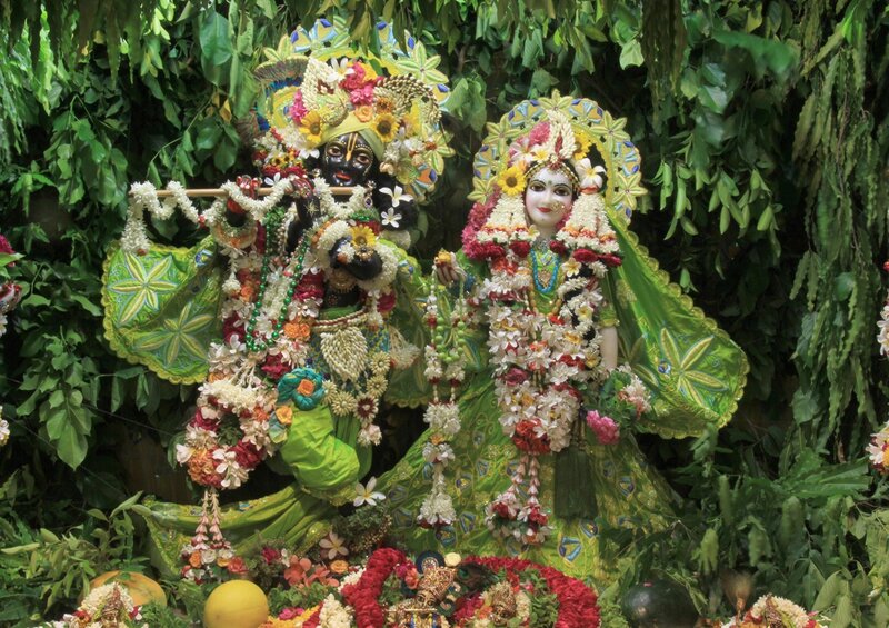 Krishna and Radha adorned with flowers