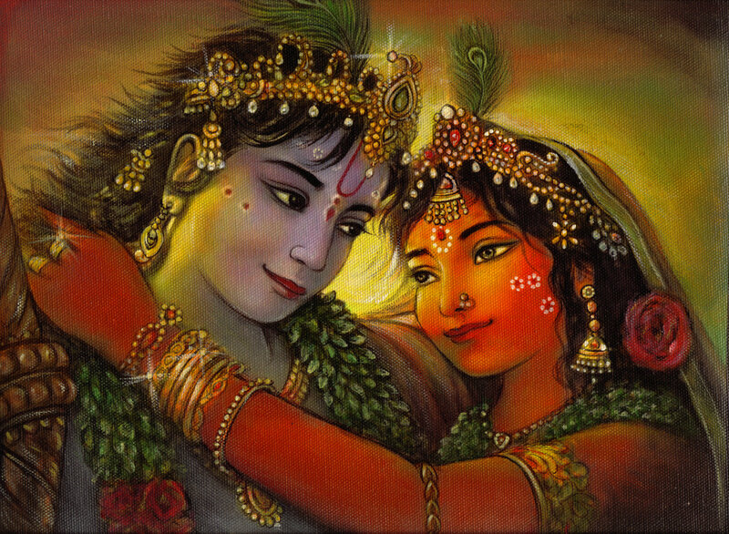 Krishna and Radha Embracing — Yellow