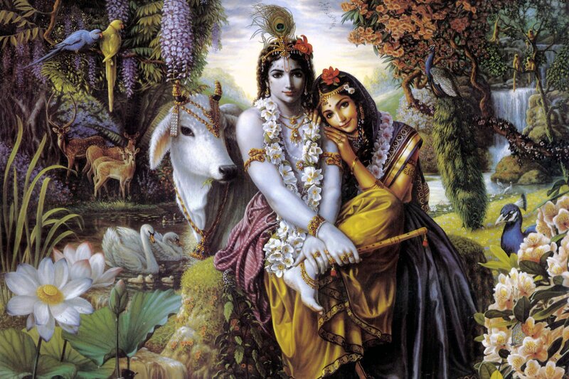 Krishna and Radha in a garden