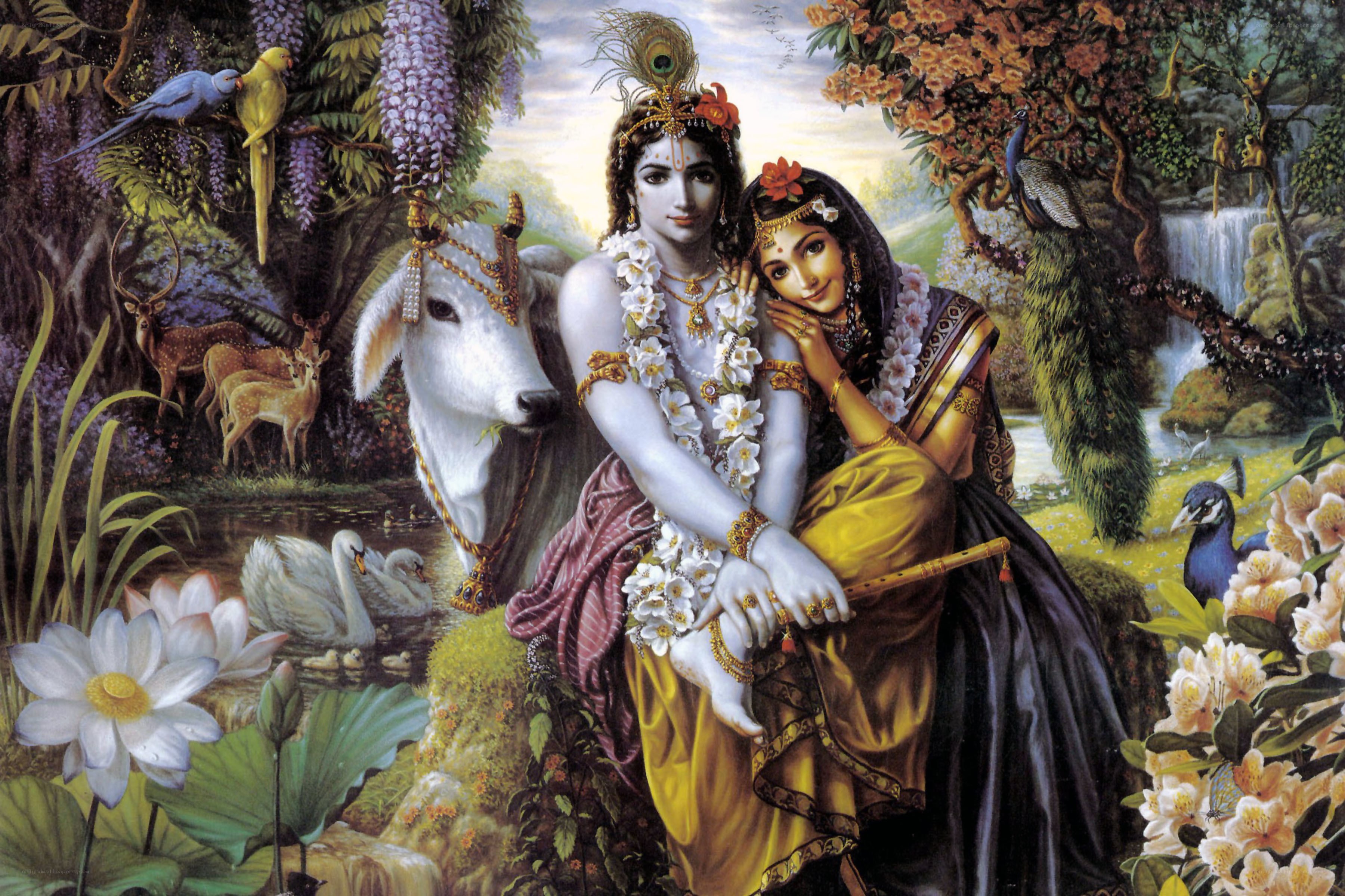 Krishna and Radha in a garden