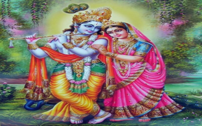 Krishna and Radha in garden