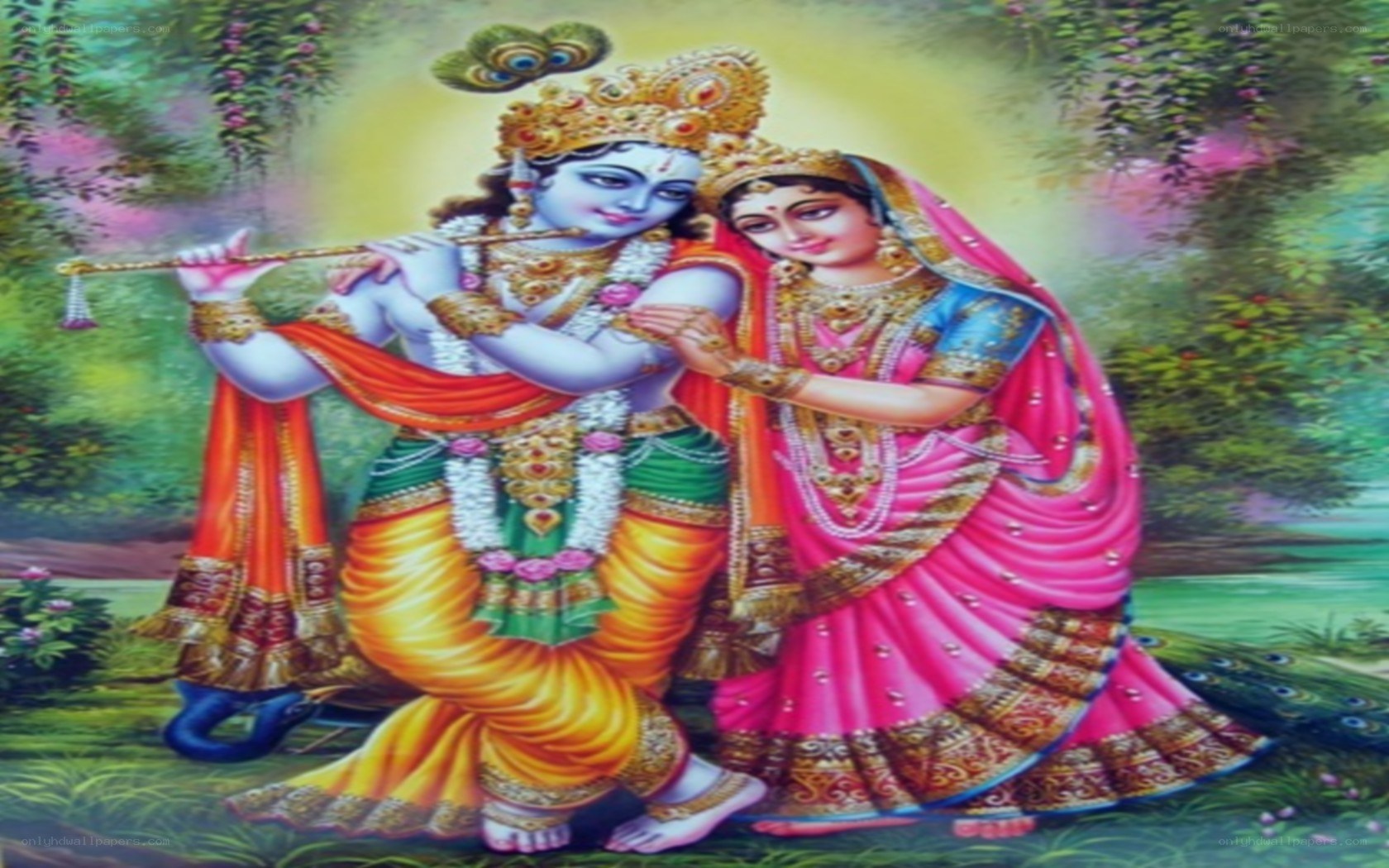 Krishna and Radha in garden