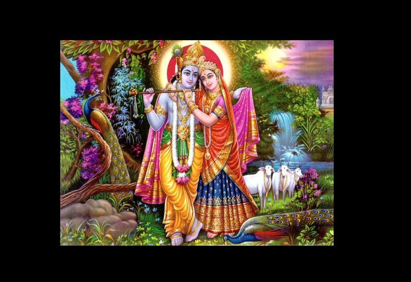 Krishna and Radha in Garden — Blue