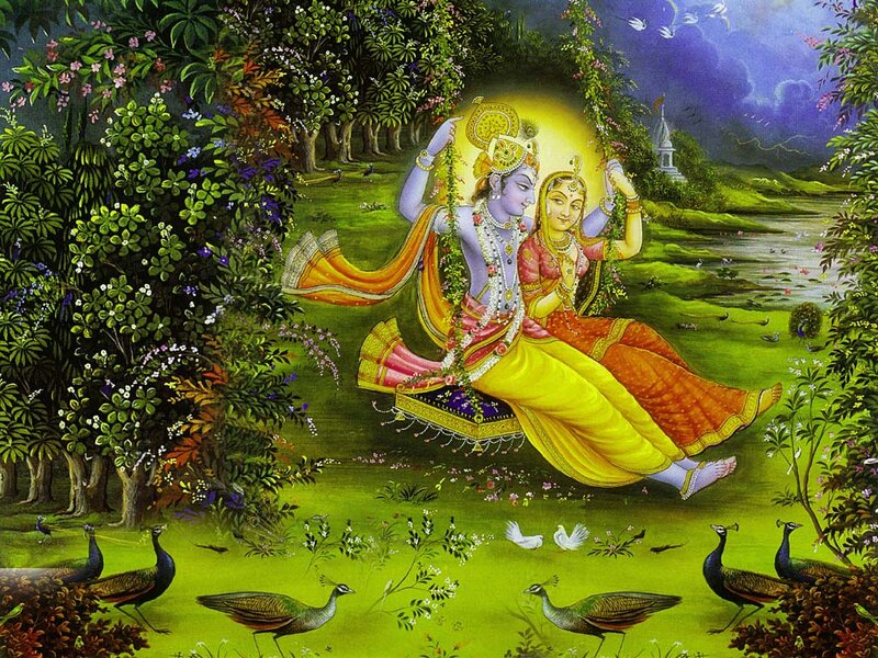 Krishna and Radha in Garden — Green