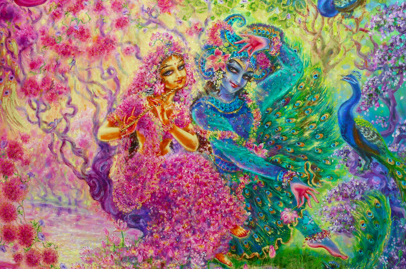 Krishna and Radha in Garden — Pink
