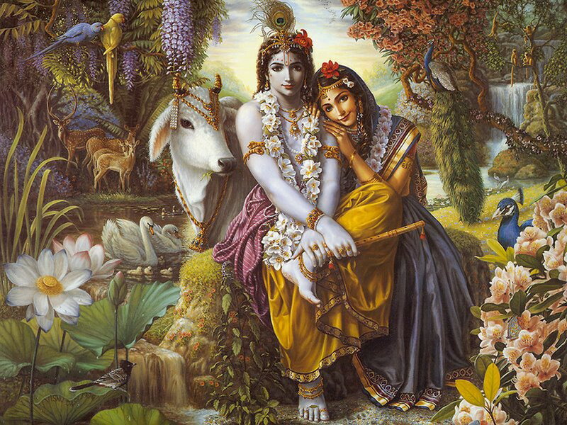 Krishna and Radha in Garden — Yellow