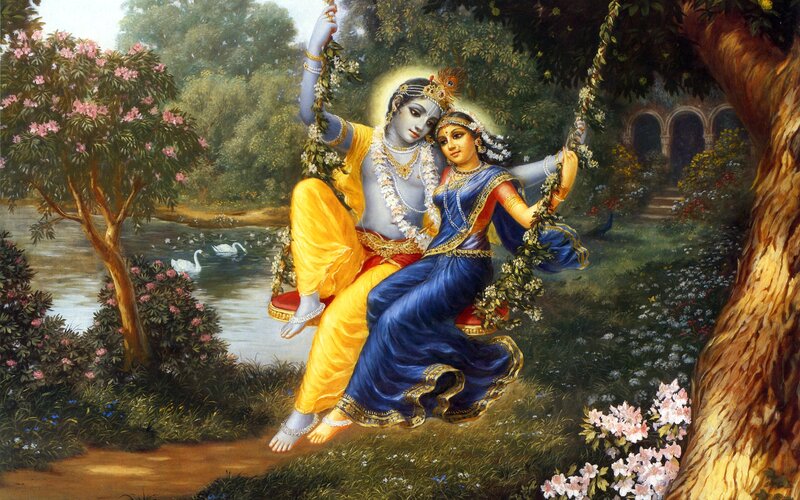 Krishna and Radha on Swing — Blue