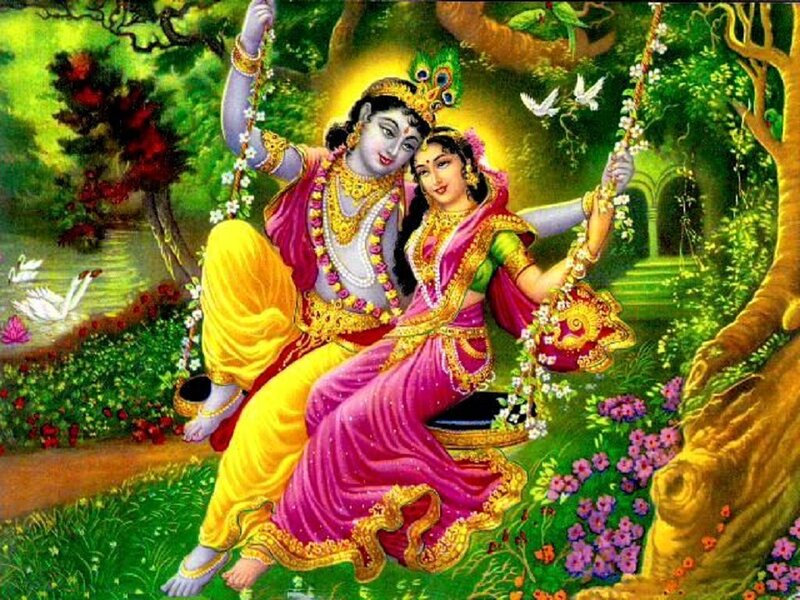 Krishna and Radha on Swing — Green