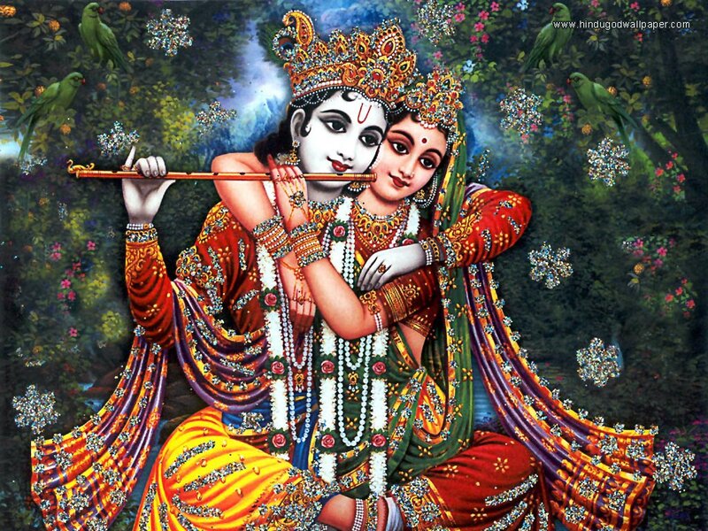 Krishna and Radha Playing Flute — Green
